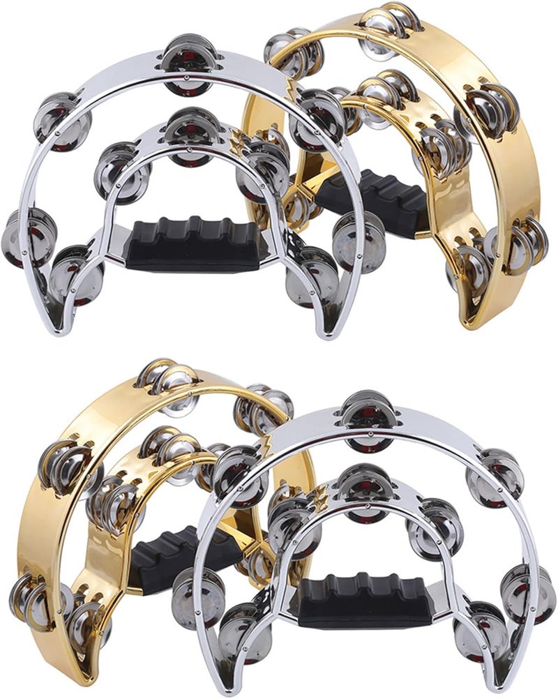 GRRONZEE 4 Pack Handheld Tambourine with Metal Jingles, Panderos Para Adultos, Panderos De Danza Cristianos, Tambourines Musical Instrument, Half Moon Percussion Musical Tambourine for Church, Party, KTV - Image 1
